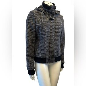 Le Chateau Wool Blend Textured Bomber Jacket With Removeable Hood